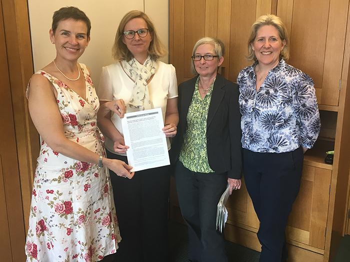 Prof Helen Roy and fellow researchers with Mary Creagh MP (left), chair of the Environmental Audit Committee
