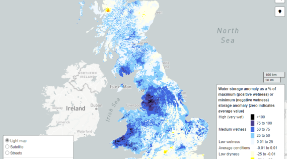 March 2022 relative wetness and dryness map of the UK