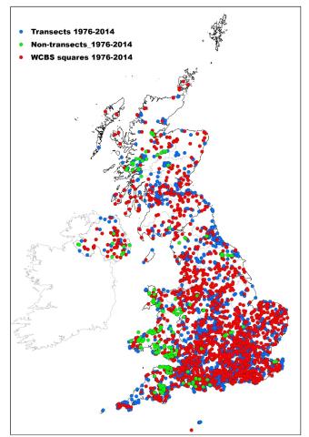 Map of UK showing UKBMS monitoring sites