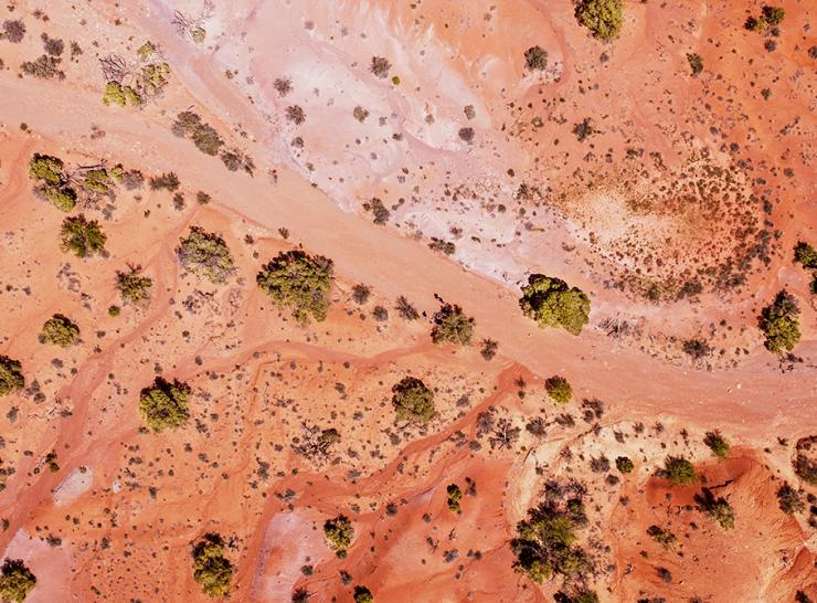 Overhead view of a dry river
