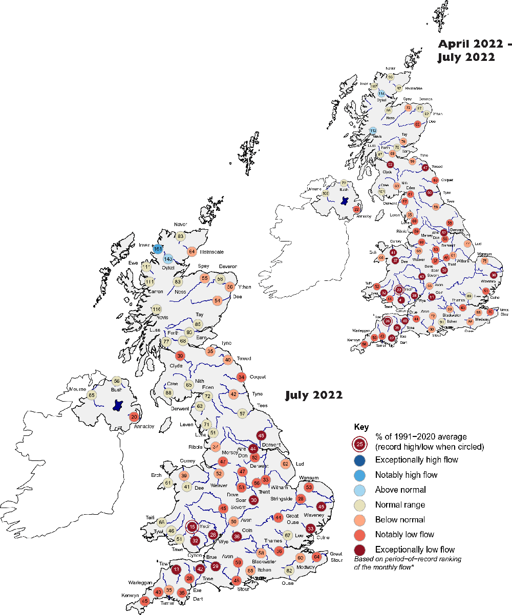 UK maps of average July and April-July river flows