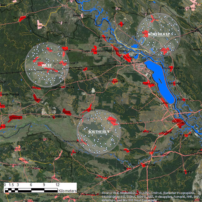 Map of Chernobyl displaying areas of webcams