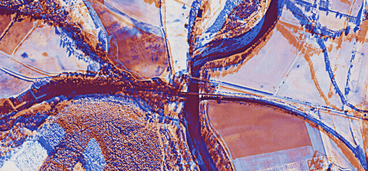 Recoloured image of satellite view of river in landscape