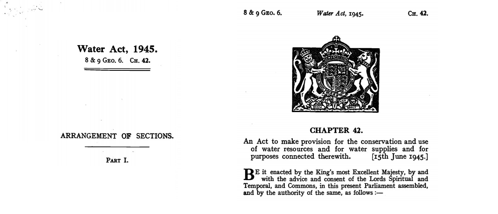 Front pages of the 1945 Water Act