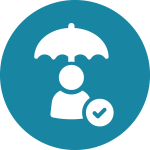 Icon of person under an umbrella and a tick mark