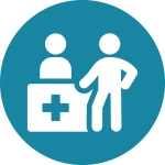 Icon of two people and a medical cross symbol