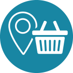Icon of shopping basket and map pin