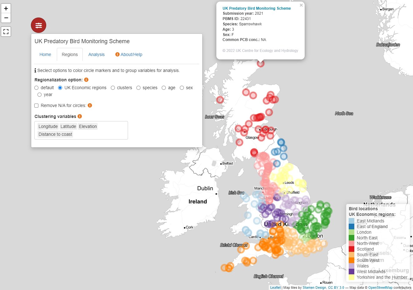 Screenshot of PBMS map showing data for 2021-2022