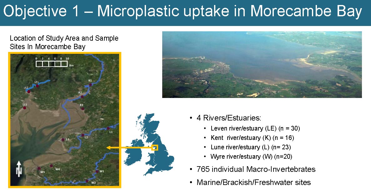 Presentation slide showing map of Morecambe Bay area indicating sample sites