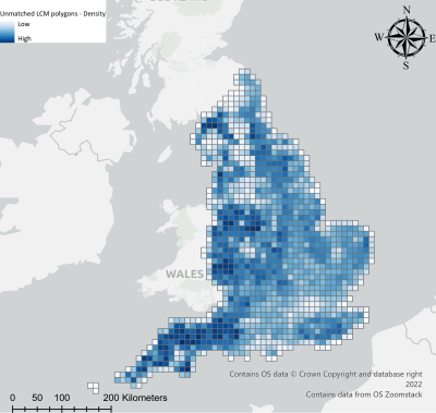 Density of non-matched LCM polygons - 2022 dataset