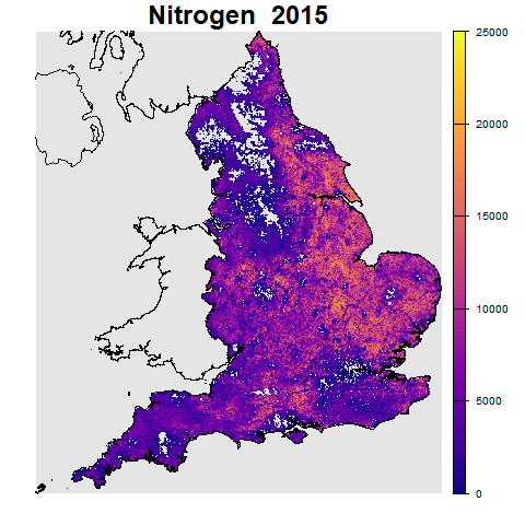Land cover map plus fertiliser showing nitrogen in England 
