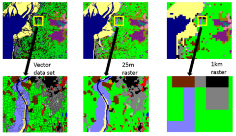 Set of map images showing comparison in detail between different Land Cover Maps