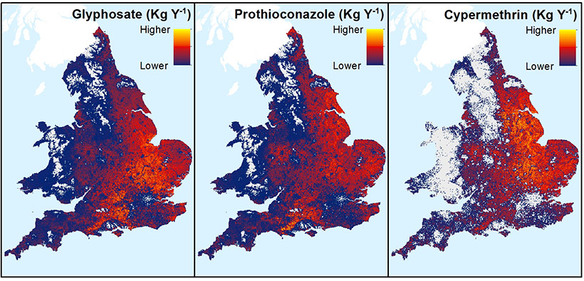 Example of 3 maps of England & Wales estimating application of 3 pesticides Example of 3 maps of England & Wales estimating application of 3 pesticides