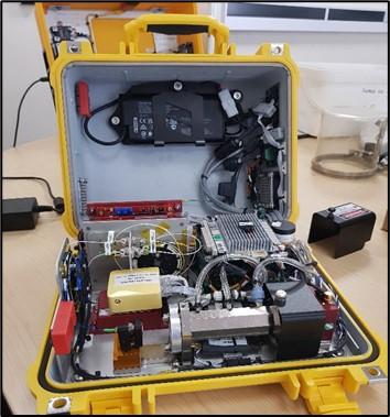 A suitcase sized gas analyser machine