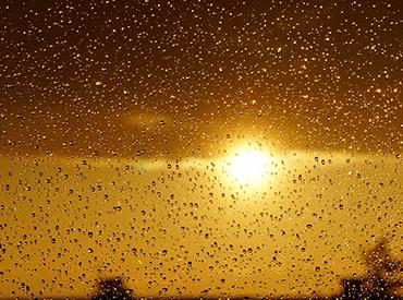 Raindrops on a window looking at the sun