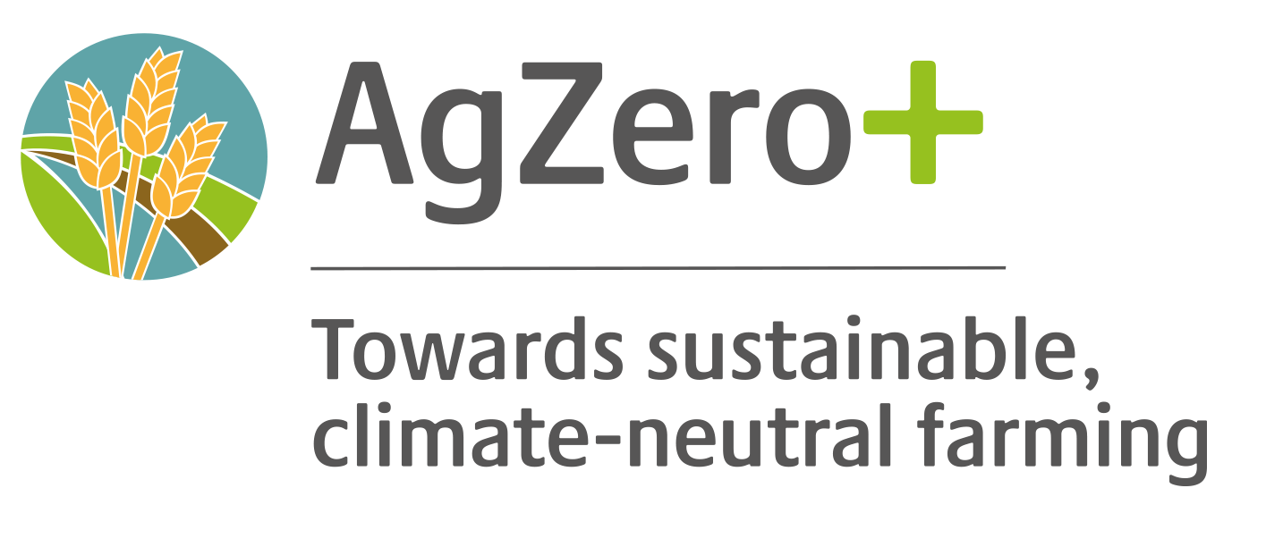 Illustration of 3 ears of wheat and the words AgZero+ Towards sustainable, climate-neutral farming