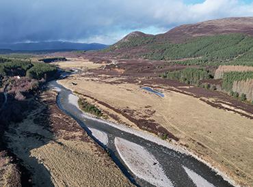 Drone view over river catchment