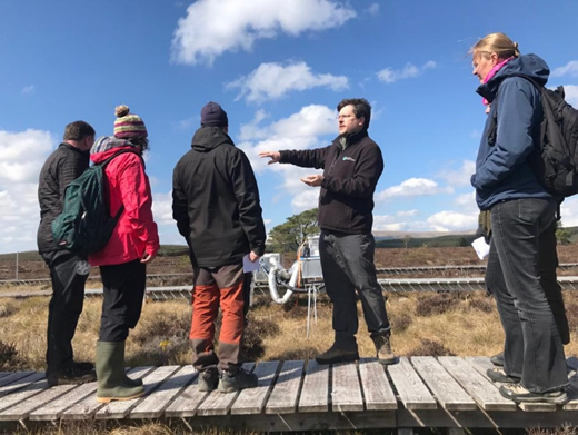 Matthew Jones explains monitoring at Whim Bog Photo: Anna Berczi-Siket.