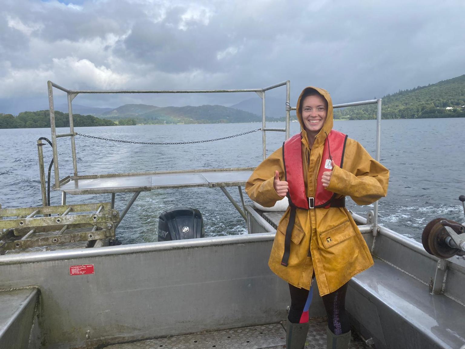 Field scientist monitoring in bad weather