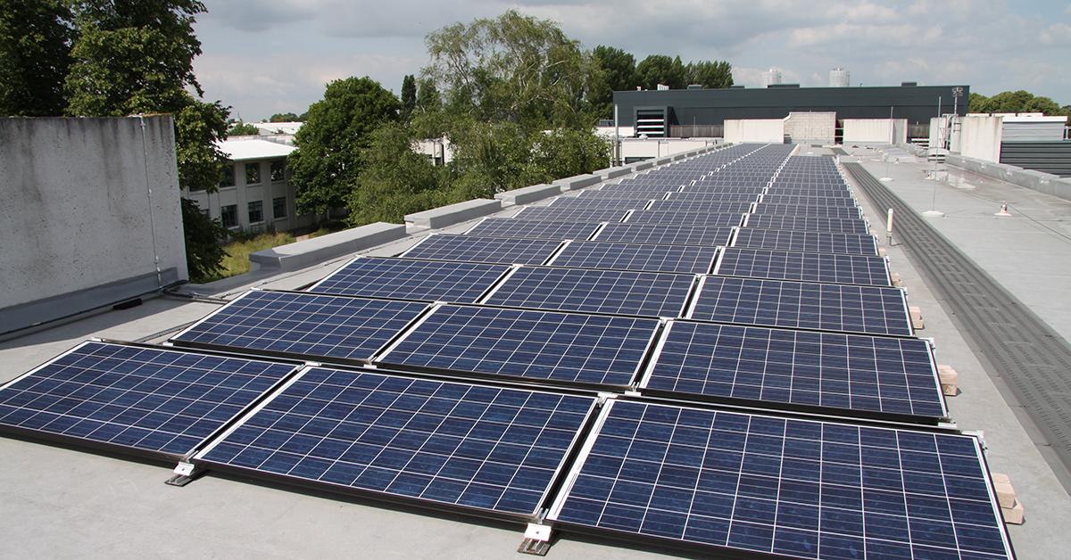 Solar panels on the roof of UKCEH's Wallingford Maclean building