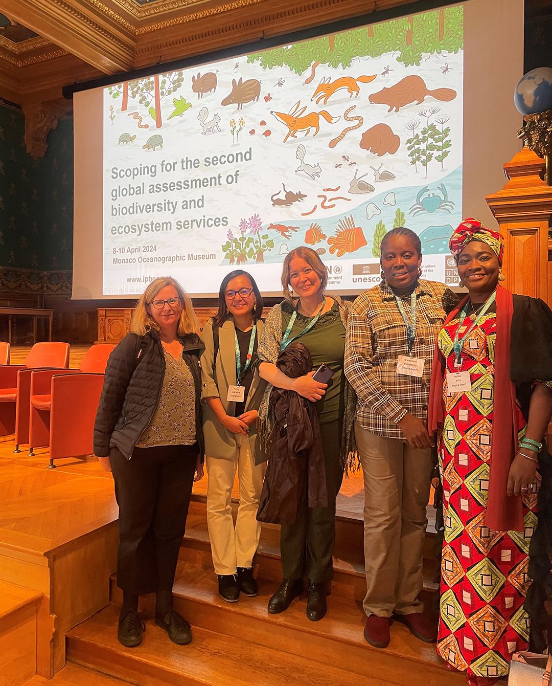 Prof Helen Roy on the left and fellow scoping experts on the second IPBES global assessment