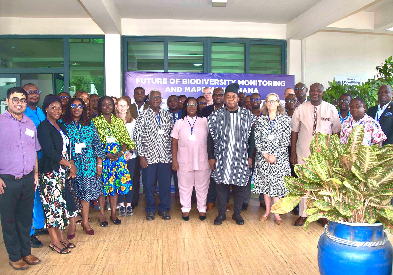 Large group of participants at the Ghana biodiversity workshop