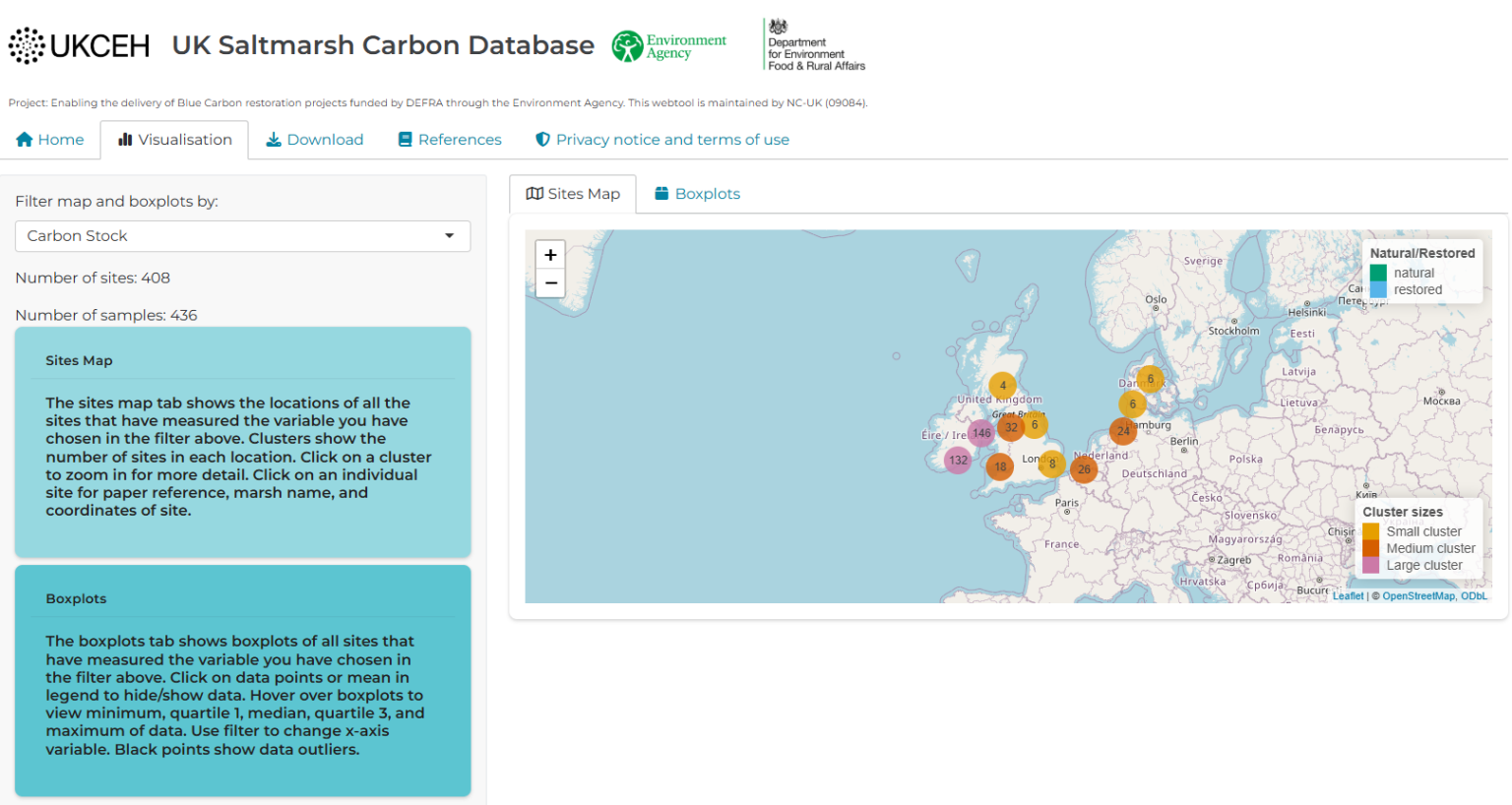 Screengrab from the UK Saltmarsh Carbon Database
