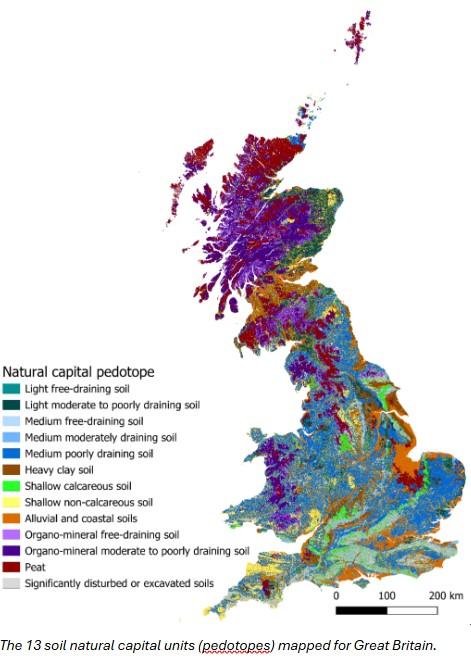 Map with different colours to show the different soil types in Great Britain