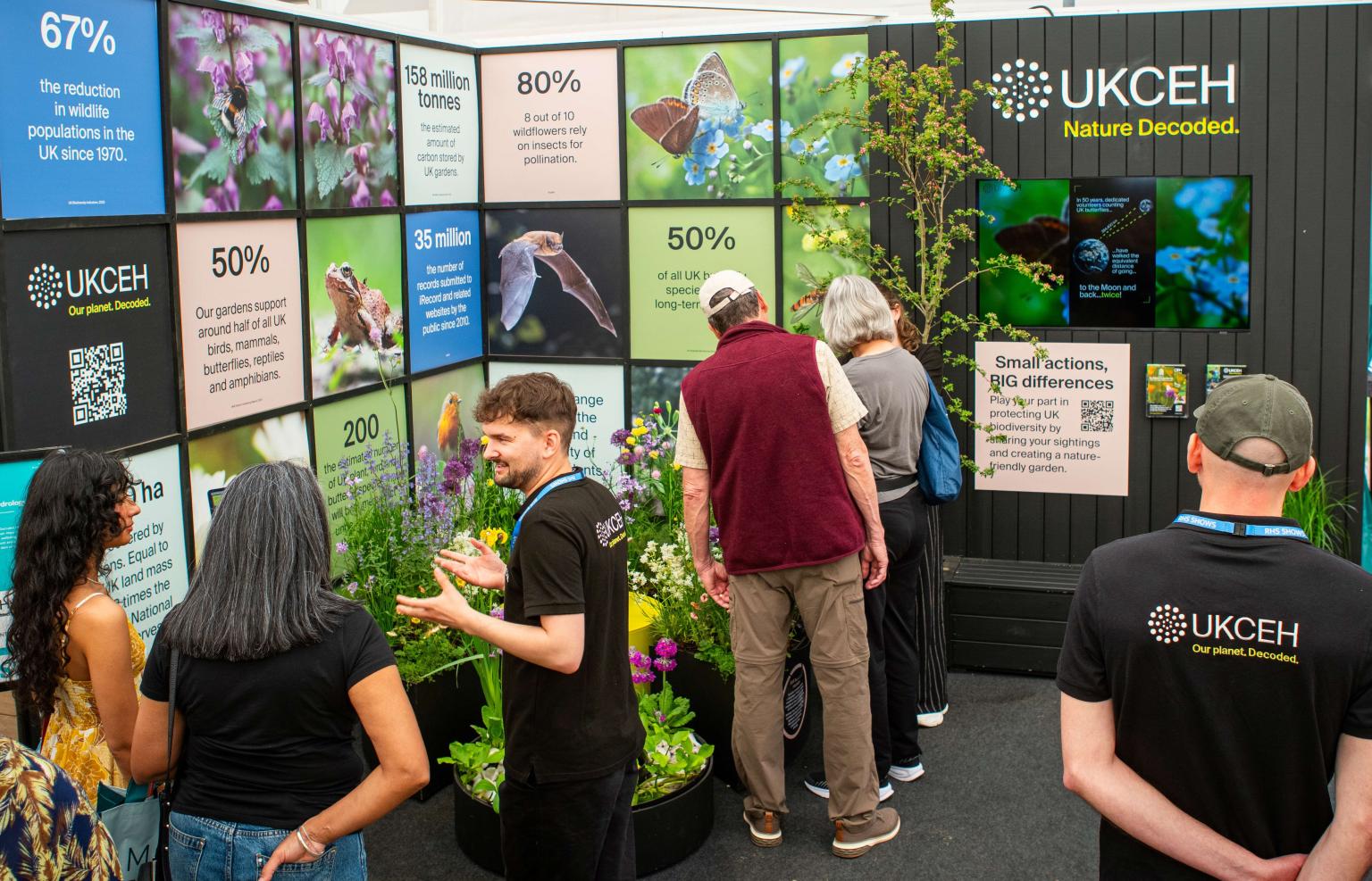 People talking in front of exhibit
