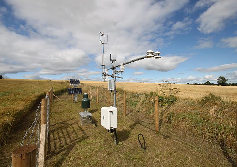 A COSMOS-UK soil moisture monitoring station in a field