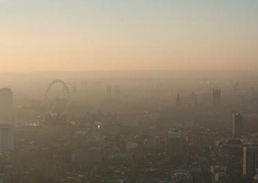 Air pollution haze above London as pictured from the BT Tower