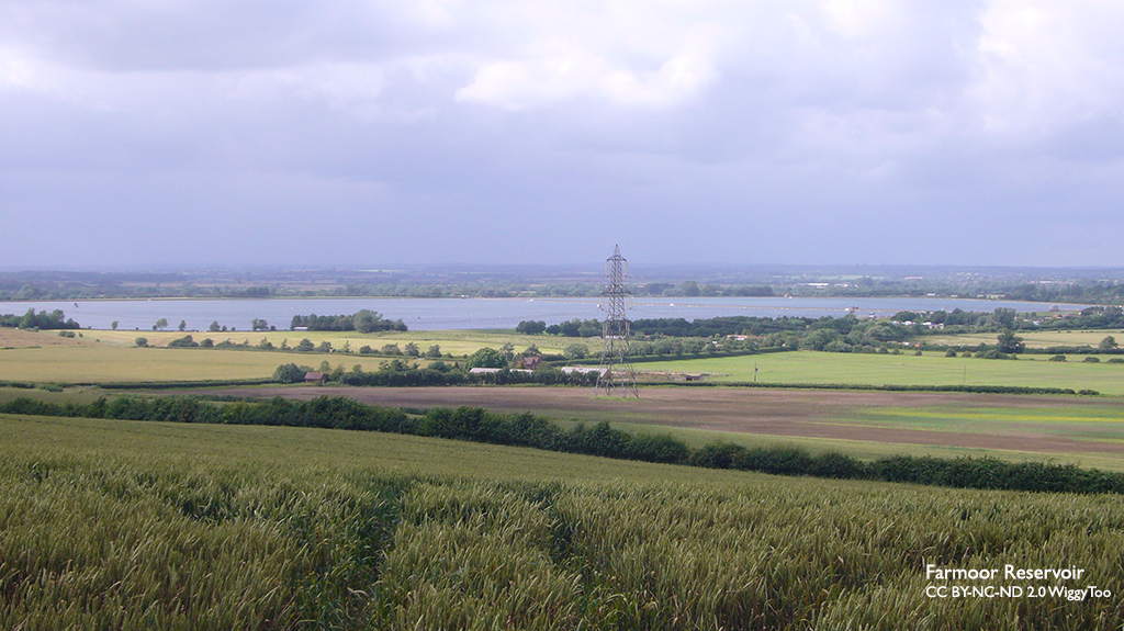View across fields to Farmoor reservoir, Oxfordshire