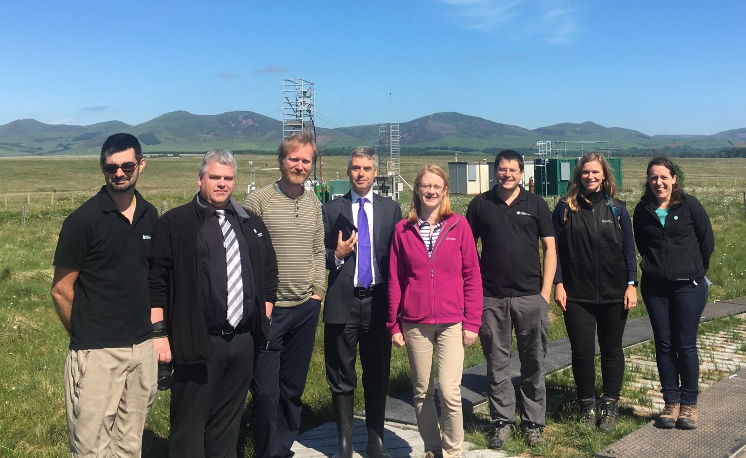Scottish science minister Shirley-Anne Somerville at Auchencorth Moss with CEH scientists