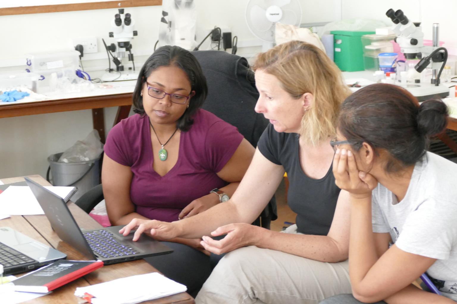 Helen Roy working with other biodiversity experts in St Helena