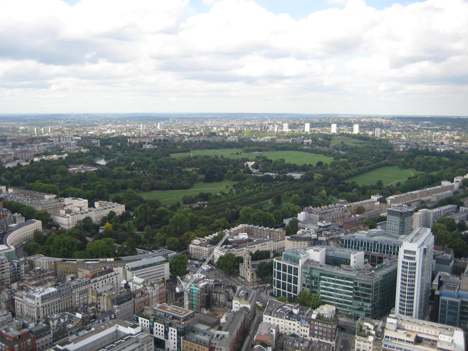 View of Regent's Park NW of BT tower, London