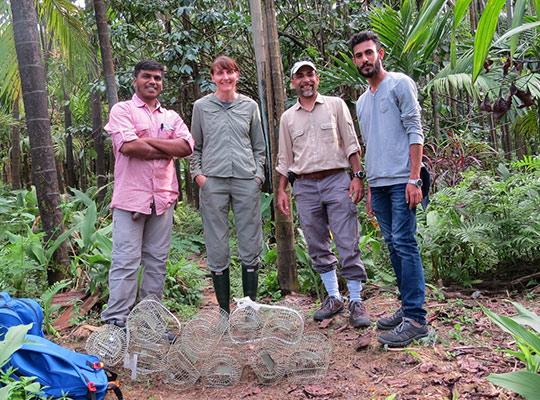 Four people standing in a forest in India