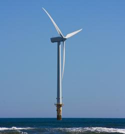 Wind turbine in a wind farm off eastern UK