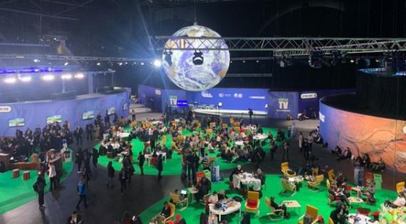 Looking down on a number of people in a conference arena