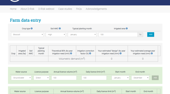 Screenshot of D-Risk tool