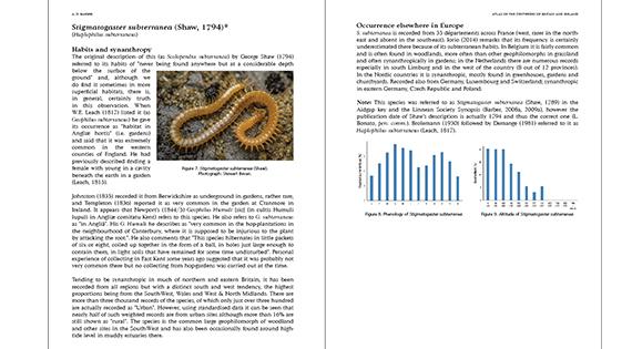 2-page spread from the Atlas of the Centipedes of Britain and Ireland