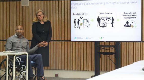 Helen Roy and Anthony Kuria presenting on citizen science