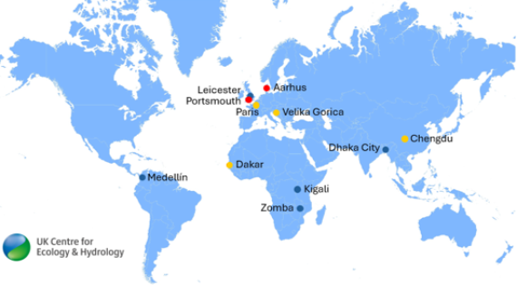 World map of cities using UKCEH City Explorer Toolkit
