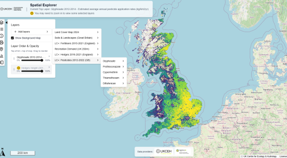 Map of British Isles with the layers available on the Spatial Explorer