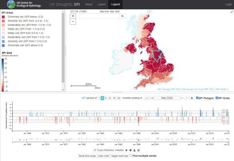 Screengrab showing map of UK and precipitaton index