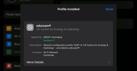 Eduroam screenshot Eduroam screenshot