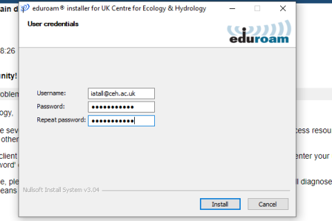 Eduroam screenshot Eduroam screenshot