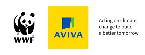 WWF and Aviva logos with the strapline Acting on climate change to build a better tomorrow