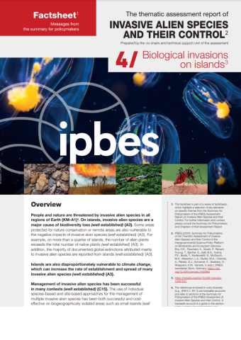 IPBES Invasive Aliens Assessment and their control: biological invasions on islands factsheet