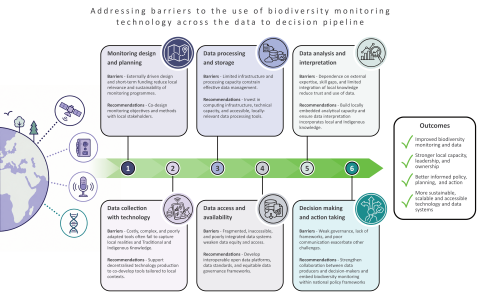 The key barriers along the data capture to decision making pipeline, as identified during the Innovate 4 Nature programme, and recommendations to overcome these challenges.