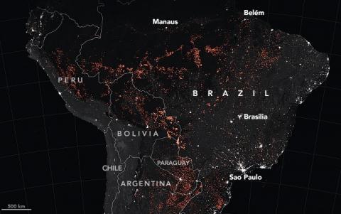 NASA satellite image of Amazon fires in August 2019